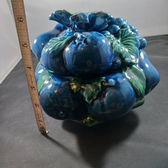 Vintage Candy Dish Inarco Blue Fruits Retro MCM Cookie Jar - Picture 6 of 15